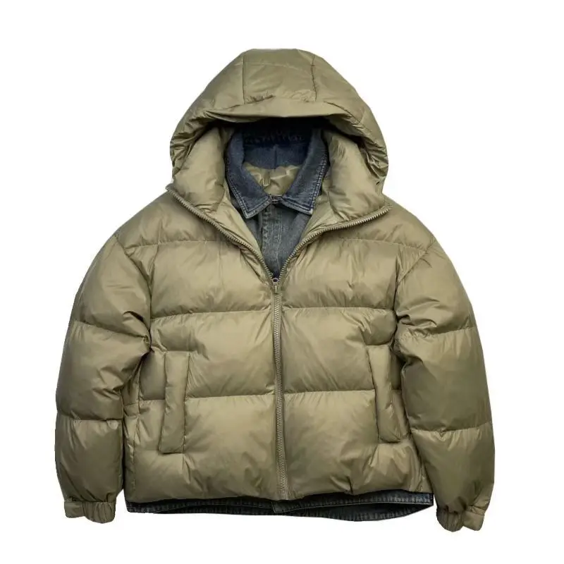 New Fashion 2025 White Duck Down Coats Winter Men Fake Two Piece Pockets Jackets Male Loose Hooded Casual Down Overcoats