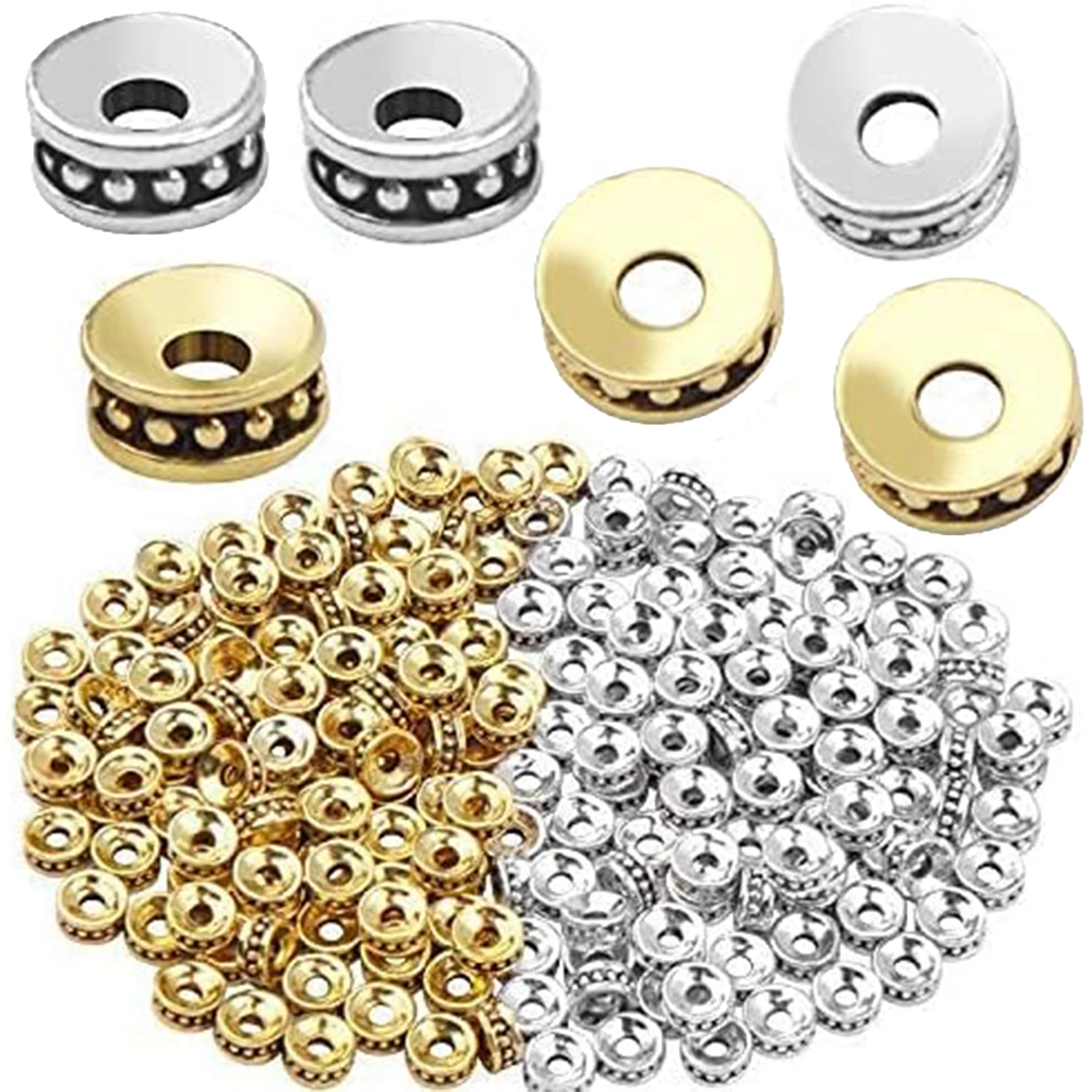 

200pcs Tibetan Spacer Beads Round Rondelle Beads Alloy Jewelry Bead Charm Spacer for Jewelry Making DIY Bracelets Necklace