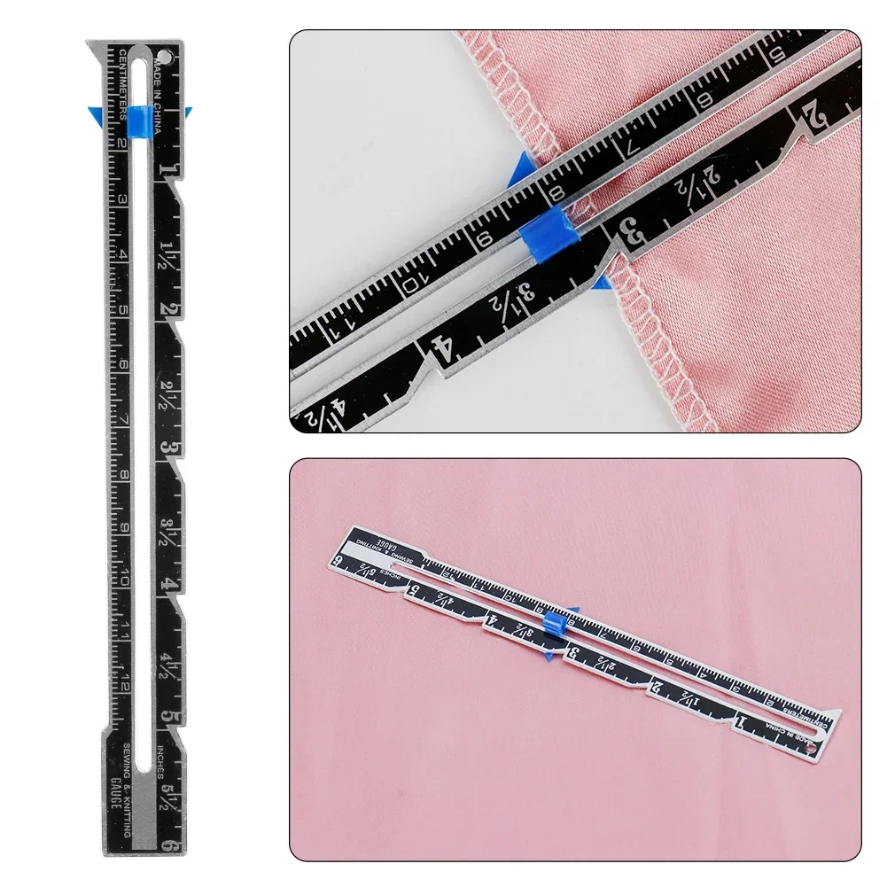 5-IN-1 Sewing Seam Ruler Measuring Gauge Patchwork Quilting Tailor Ruler Sizer Helper Aluminum Plastic Sliding Gauge