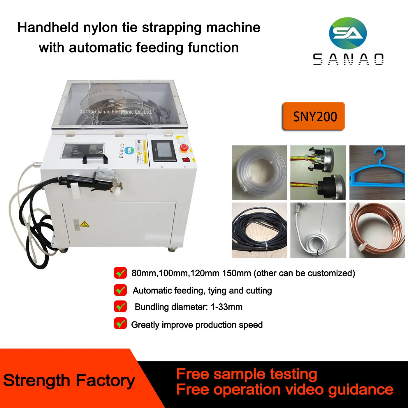 Suitable for 80-120mm Length Cable Ties Handheld Nylon Cable Tying Binding Machine with Automatic Feeding Function