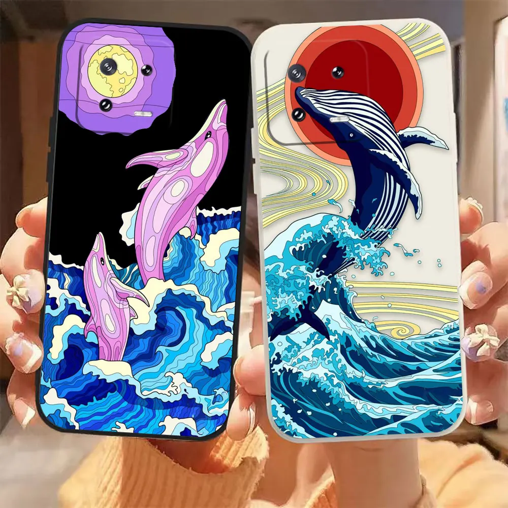 Sea Wave Dolphin Whale Phone Case For Xiaomi 13 12 12T 12S 11 11T 10 10S 9 8 Pro Ultra Lite Colour Liquid Case Funda Shell Capa