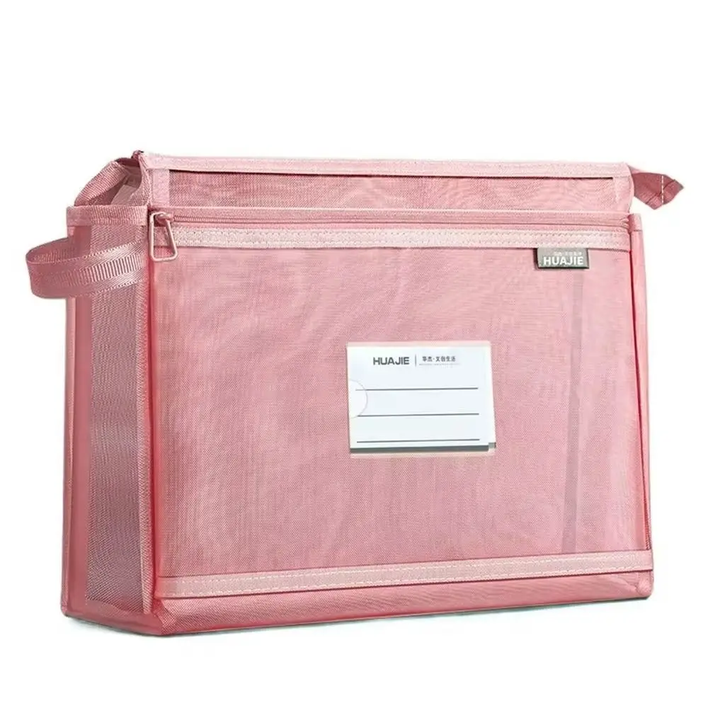 Large Capacity Test Paper Storage Bag Morandi Color Wide Opening File Folder Bag Zipper Thickened Mesh