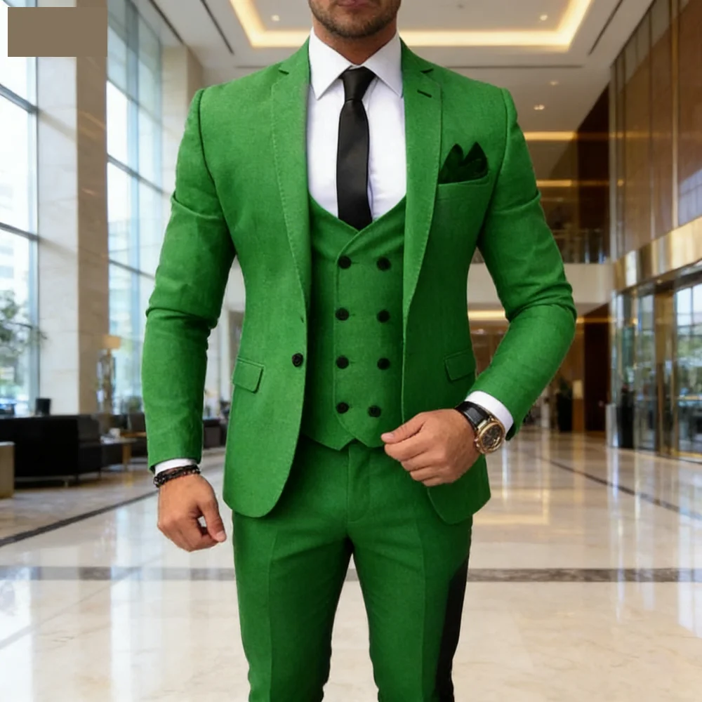 

Men's Brown Slim Fit 3-Piece Suit Set - Fashionable Casual Wedding Prom Business Groom Tuxedo Clothing with Blazer Vest Pants