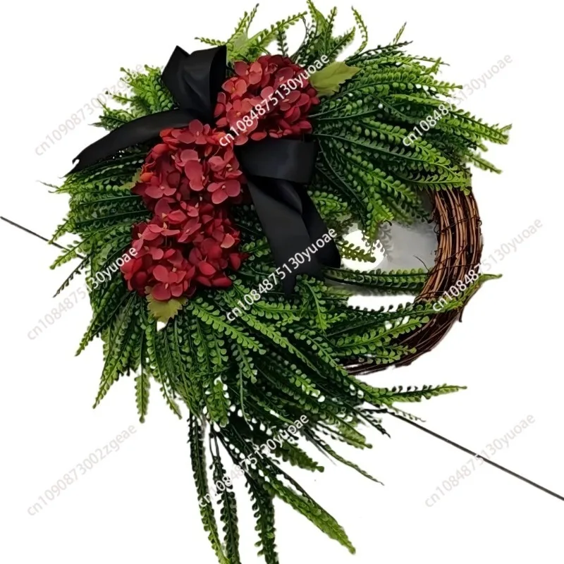 Pastoral hydrangea flower wreath hanging ornaments farmhouse home bow wall hanging simulation wreath door hanging