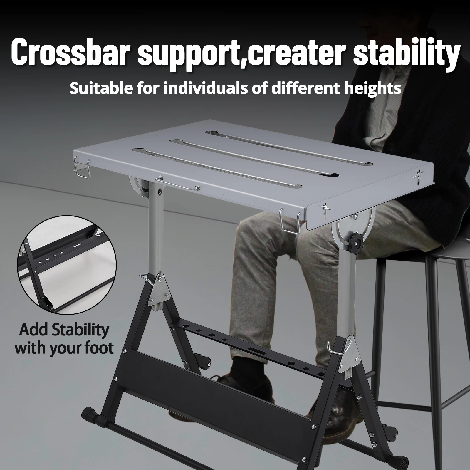 โต๊ะเชื่อมพับได้โต๊ะไนไตรดิ้งพร้อมรู 5/8" รวมรถเข็นเชื่อมพร้อมล้อเลื่อนและเบรกโต๊ะทํางานแบบพกพา