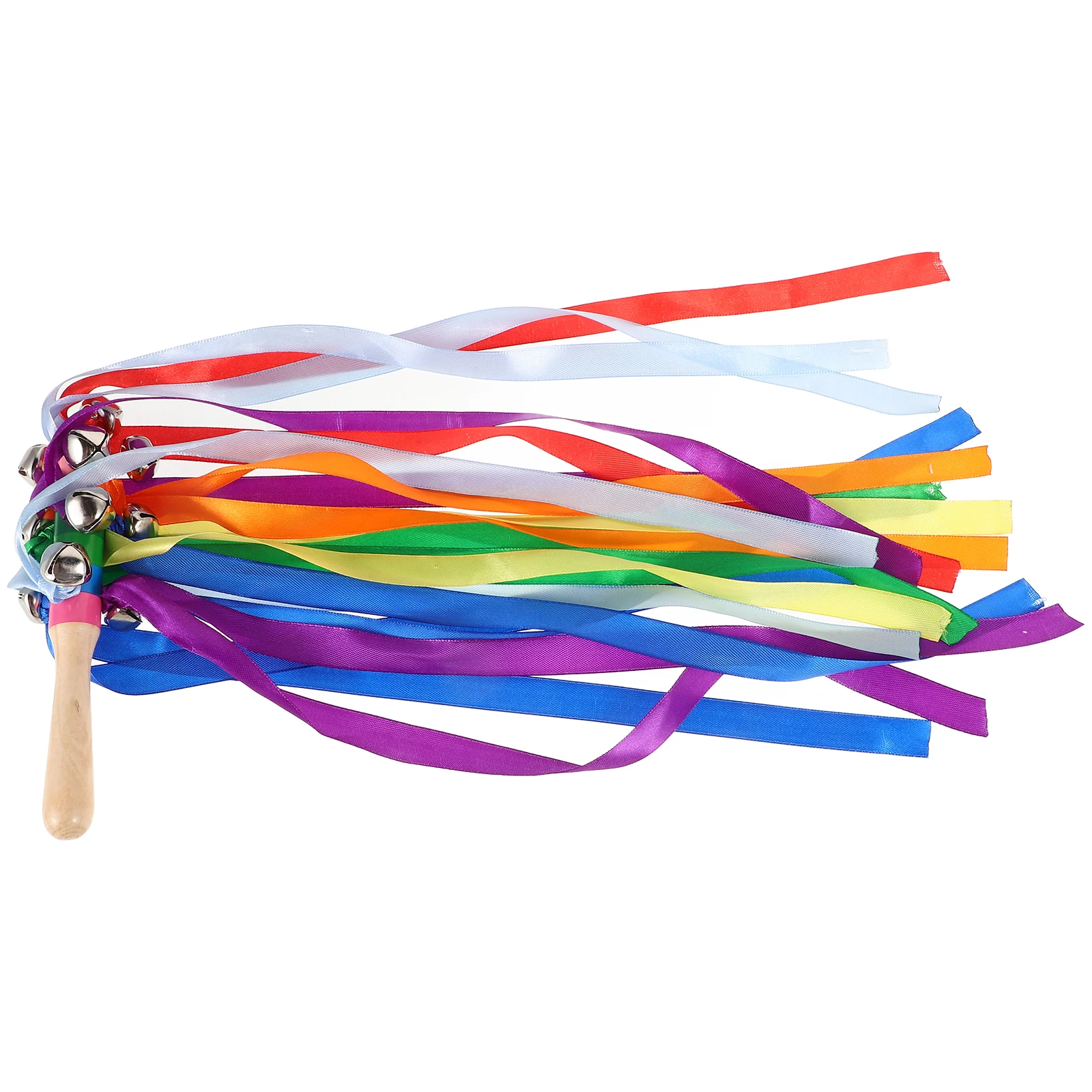 

1pcs Rainbow Ribbon Stick Kids Dance Toy with Spiral Design for Outdoor Activities Gym Equipment Wooden Bell Streamer