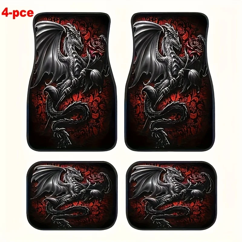 Dragon and Rose Car Floor Mats Polyester Easy To Clean Automotive Interior Components Suitable for Front and Rear Seats