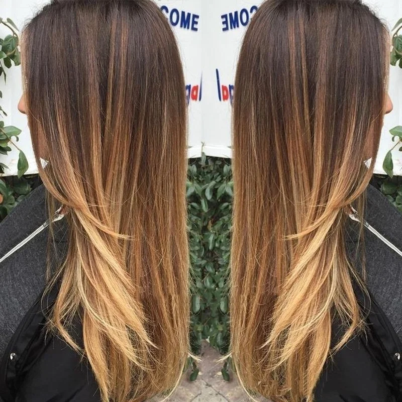 Balayage Dark Brown to Honey Blonde Highlight Lace Front Human Hair Wigs
