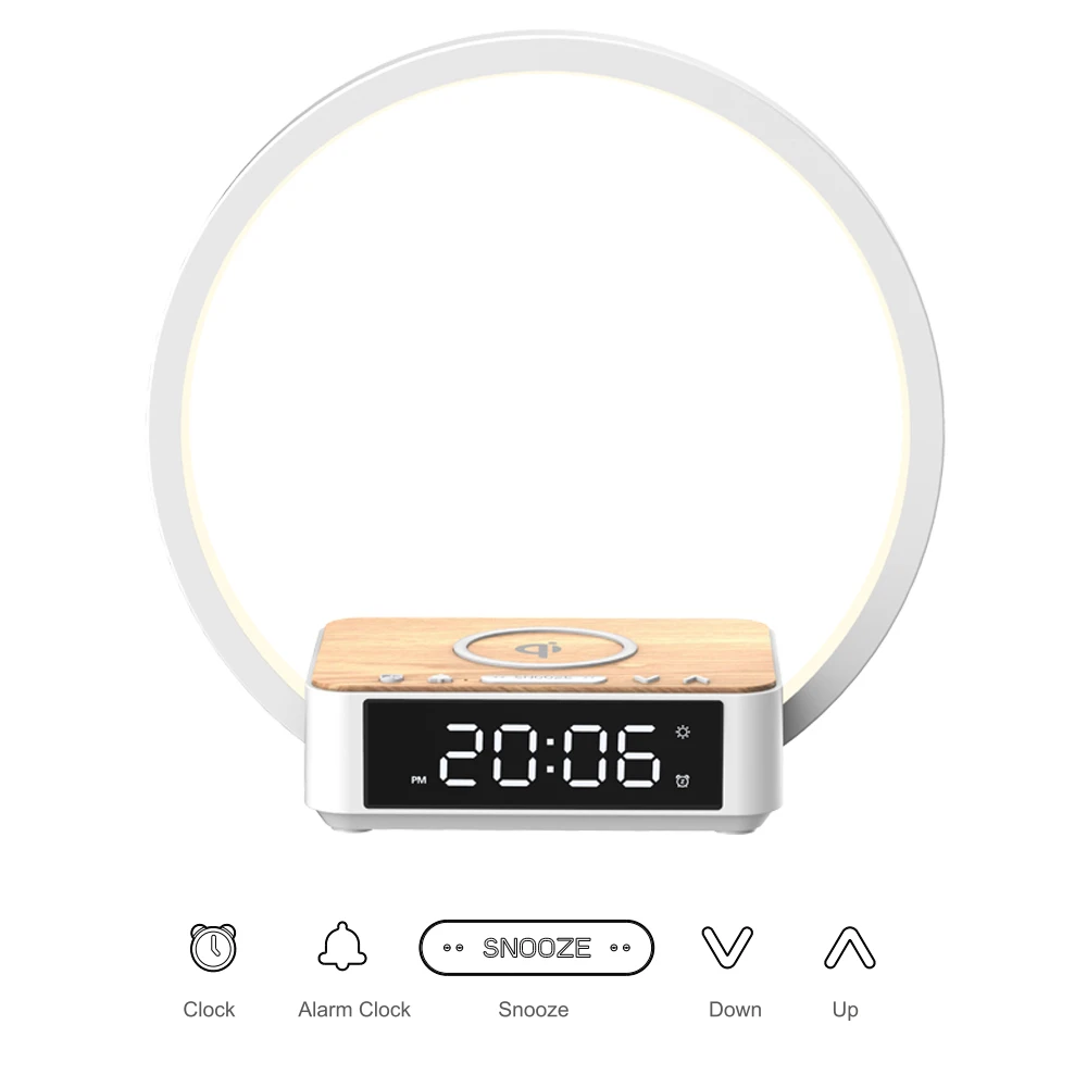 Luz de despertador inteligente con sensor táctil para decoración del hogar, reloj despertador de escritorio, cargador inalámbrico de 10W y 15W, lámpara led de noche para mesita de noche