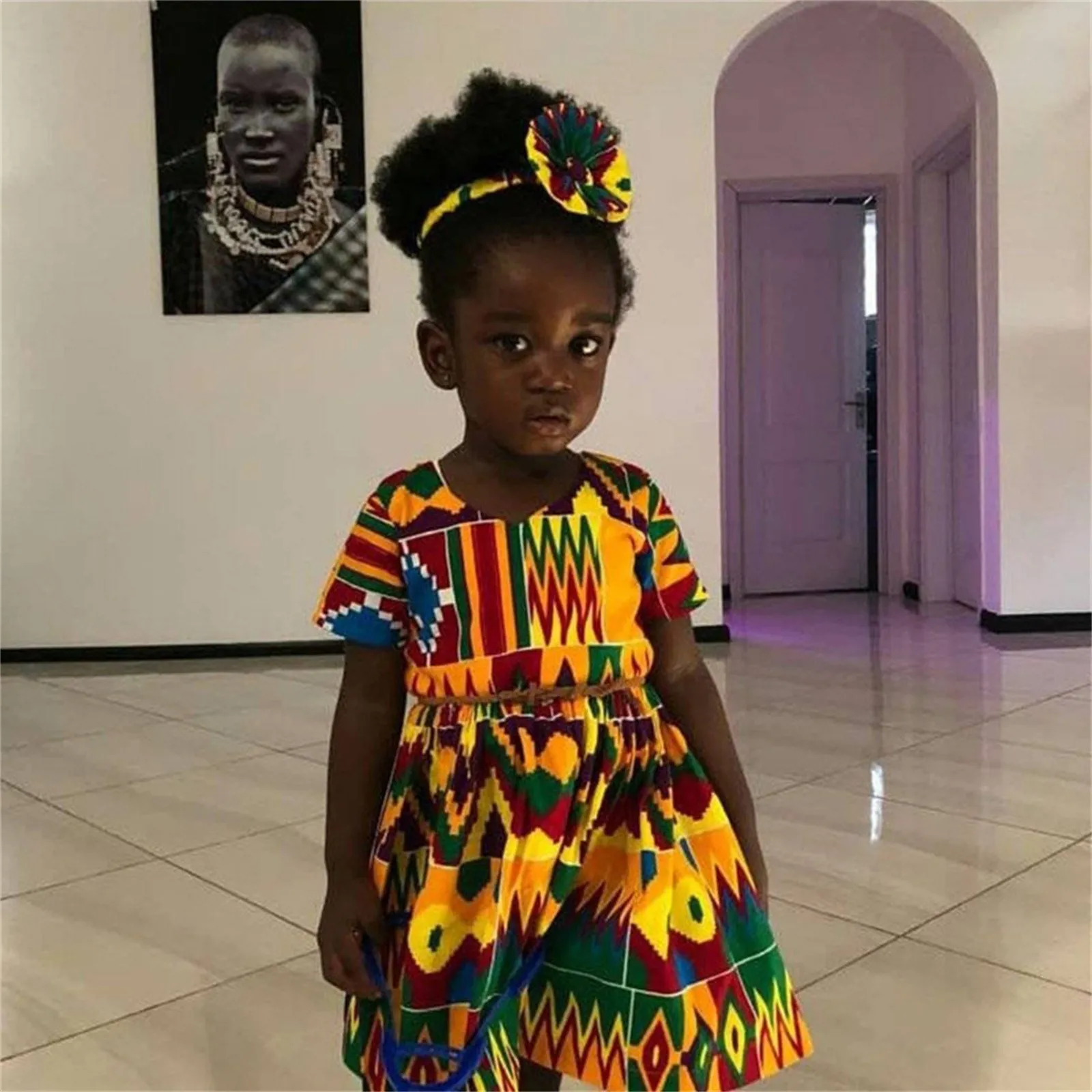 Toddler Kids Baby Girl Dress Dashiki African Style Print Short Sleeve Princess Party Dress 2024 Summer Baby Clothes 1 2 3 4 5Y