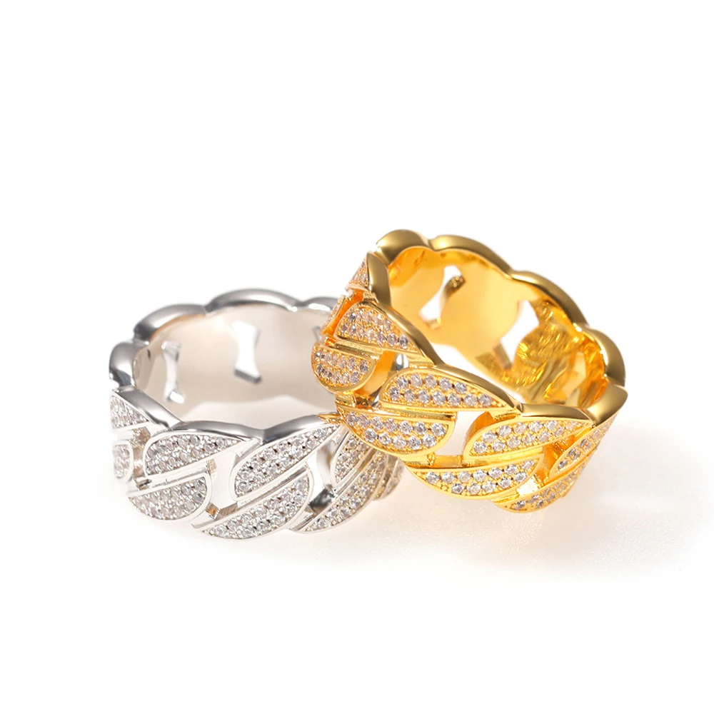 

Modish Men's Ring 10mm Cuban Link Yellow Gold Engagement/Party Ring with CZ Stones