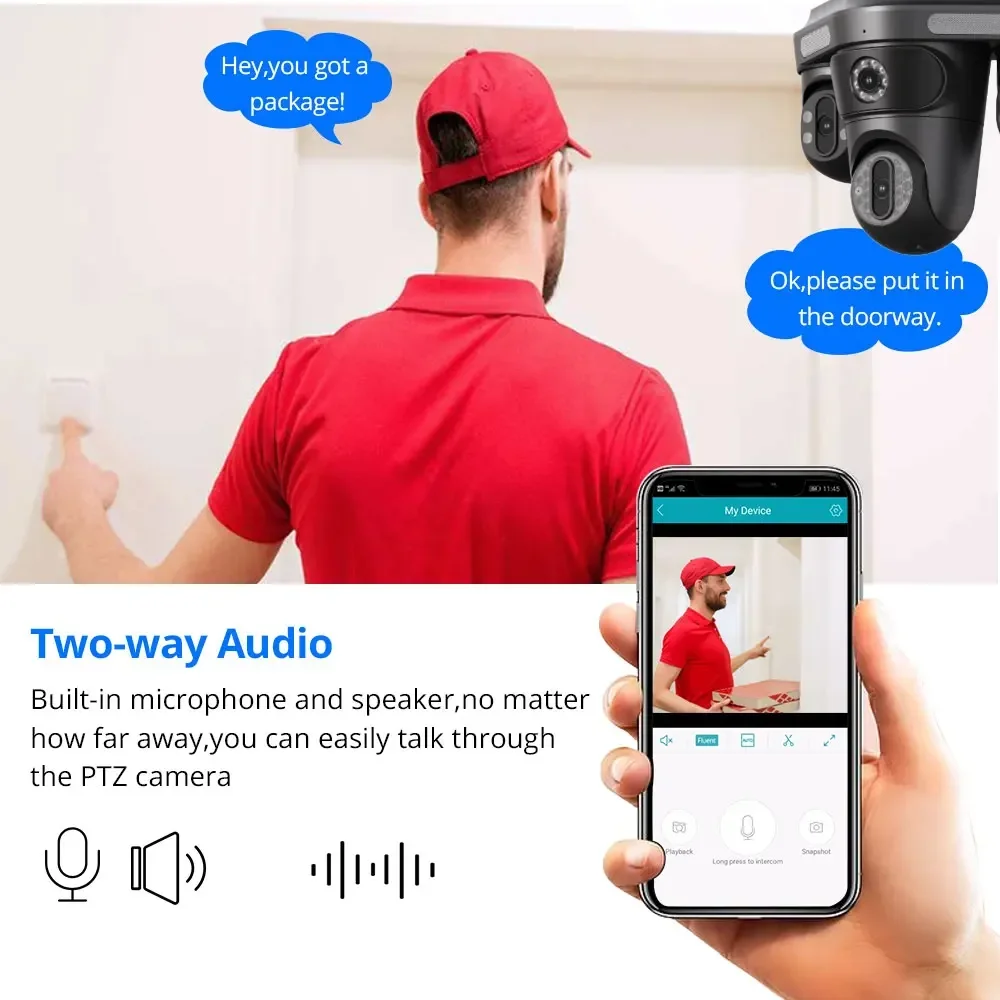 12MP 4K Three Lens Three Screens PTZ IP Camera Outdoor HD Wifi Security Camera Ai Auto Tracking Home Video Surveillance Camera