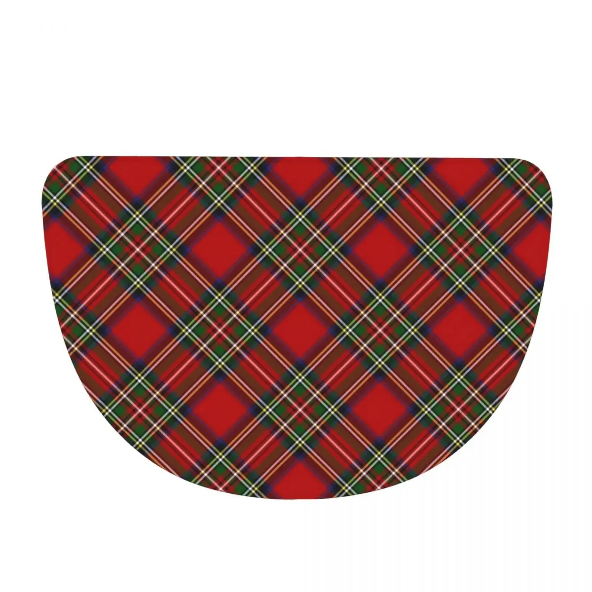 Royal Stewart Tartan Cross Plaid Soft Flannel Half Round Doormat Non Slip Bathroom Mat Absorbent Floor Carpet for Home Bedroom
