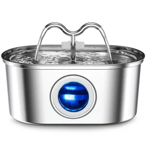 108oz/3.2L Cat Water Stainless Steel Pets Dispenser With LED Light Silent Pump Automatic Fountain For Cat Dog 
