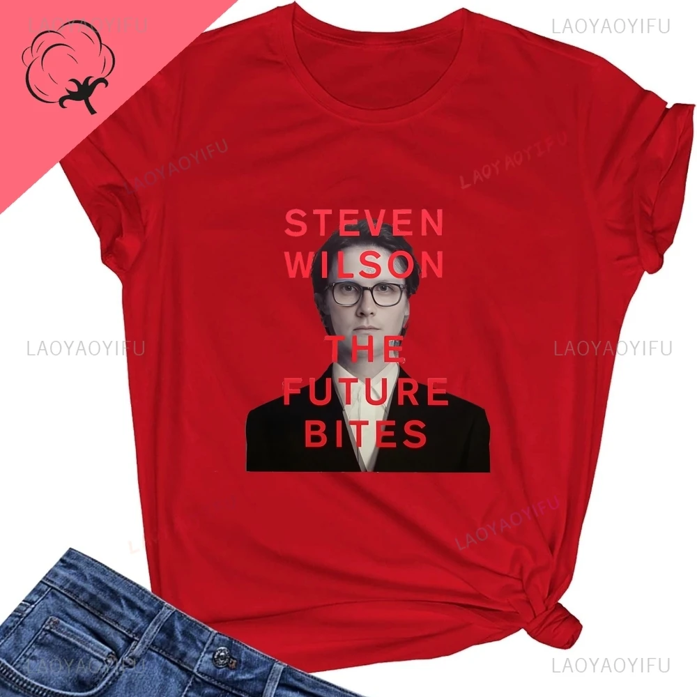 قميص مغني بريطاني عتيق ستيفن ويلسون بأكمام قصيرة مناسب لكل من الرجال والنساء، مصنوع من نسيج القطن. #5