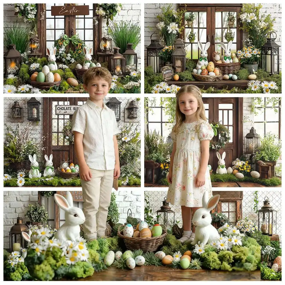 

Easter Spring Photography Backdrop Kids Baby Birthday Cake Smash Banner Bunny Eggs Wooden Door Garden Photocall Background