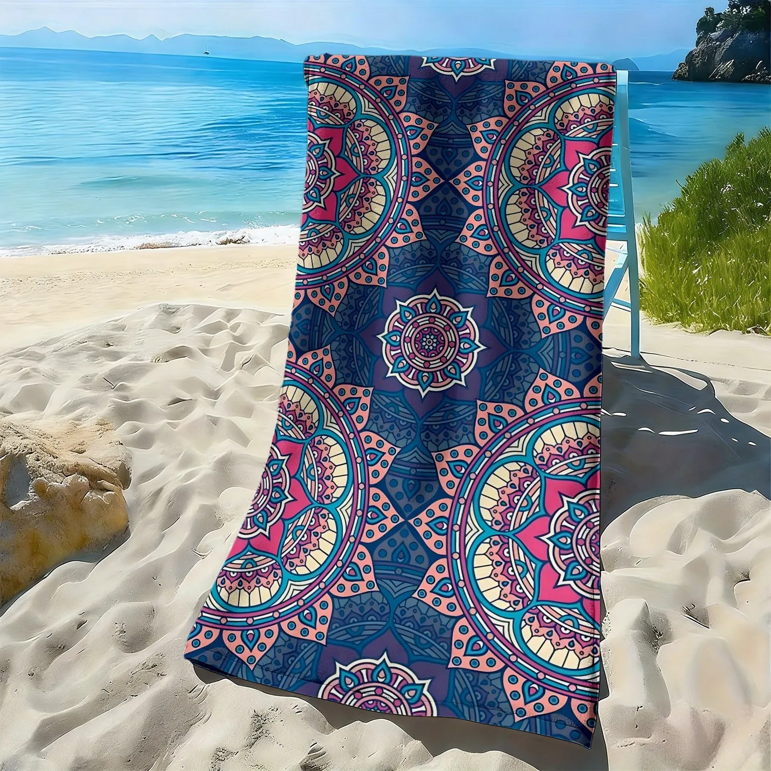 Complex ethnic-style mandala patterns polyester microfiber beach towel is highly absorbent, suitable swimming and beach outings