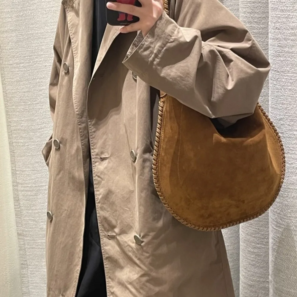 

High-quality Rope Bag Suede and Suede First-layer Cowhide Shoulder Women's Bag Autumn Winter New Large-capacity Casual Versatile
