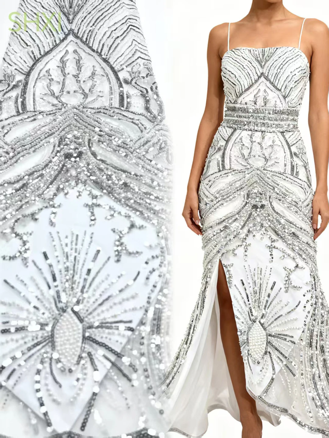 

Африканская кружевная ткань, 5 ярдов, французская тюлевая ткань, марлевая сетка с блестками, ткань с бисером, подходит для свадебной задней бабки/вечеринки