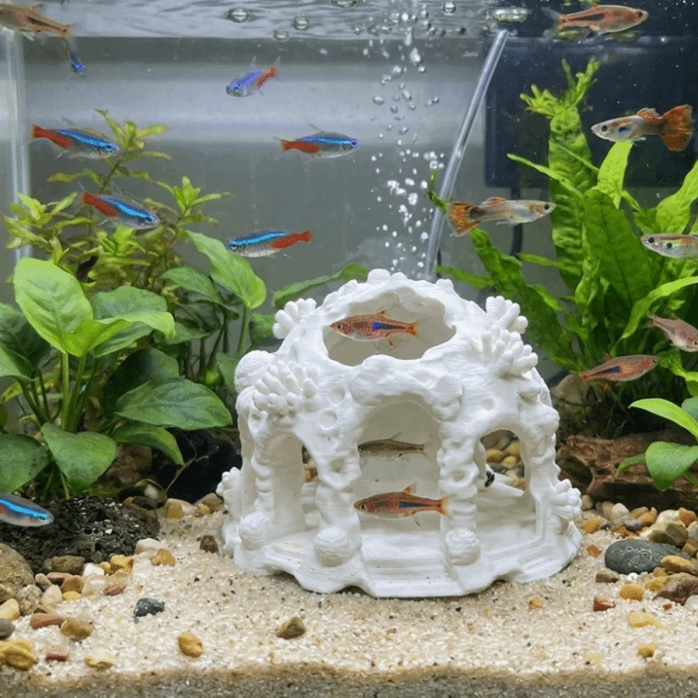 Plastic Aquarium Hideaway Cave Textured Design Natural Looking Fish Shrimp Breeding Shelter Safe Resting Coral Shelter House