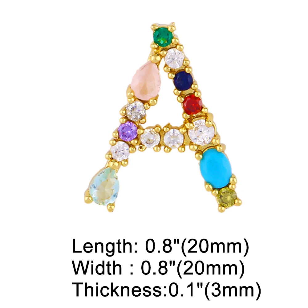 OCESRIO Rainbow Crystal Letter Pendant for Jewelry Making Genuine Gold Plated Copper Zircon Accessories for Jewelry pdta629