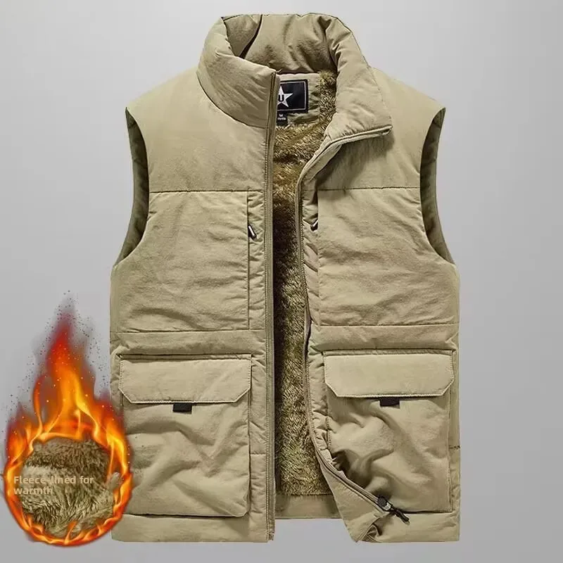 Colete de lã engrossado masculino jaqueta térmica de trabalho ao ar livre com vários bolsos para outono e inverno jaqueta masculina colete para homem