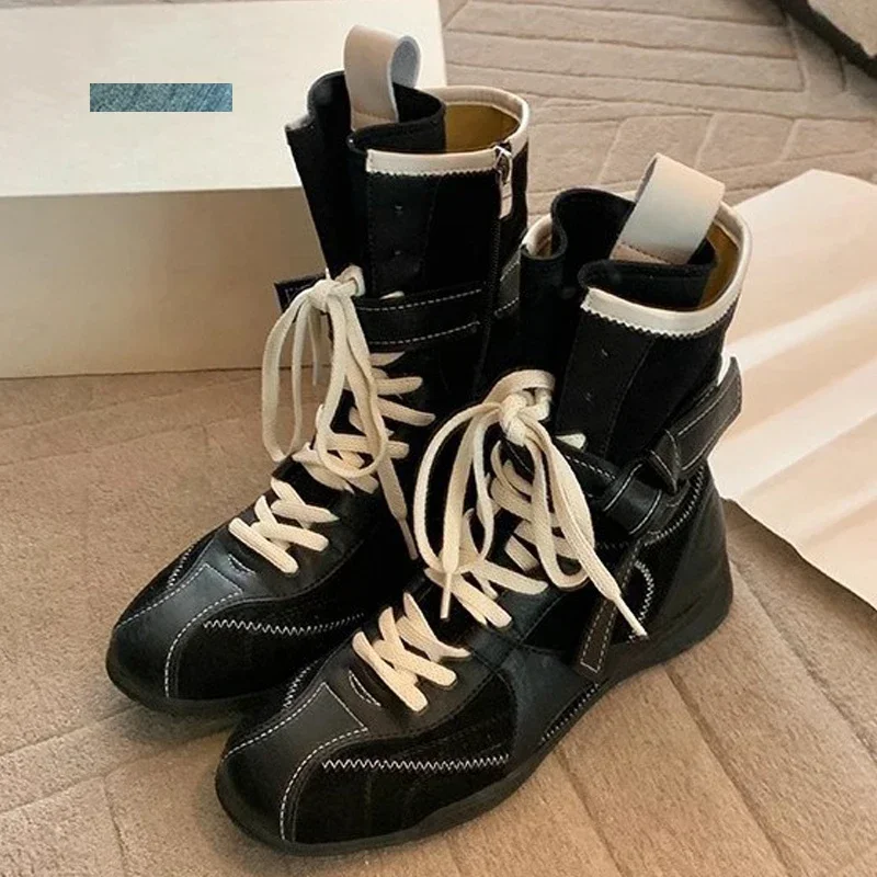 

Aneikeh/модные осенне-зимние женские ботильоны на низком каблуке с застежкой-молнией в уличном стиле в стиле панк, со шнуровкой и круглым носком, боковые туфли