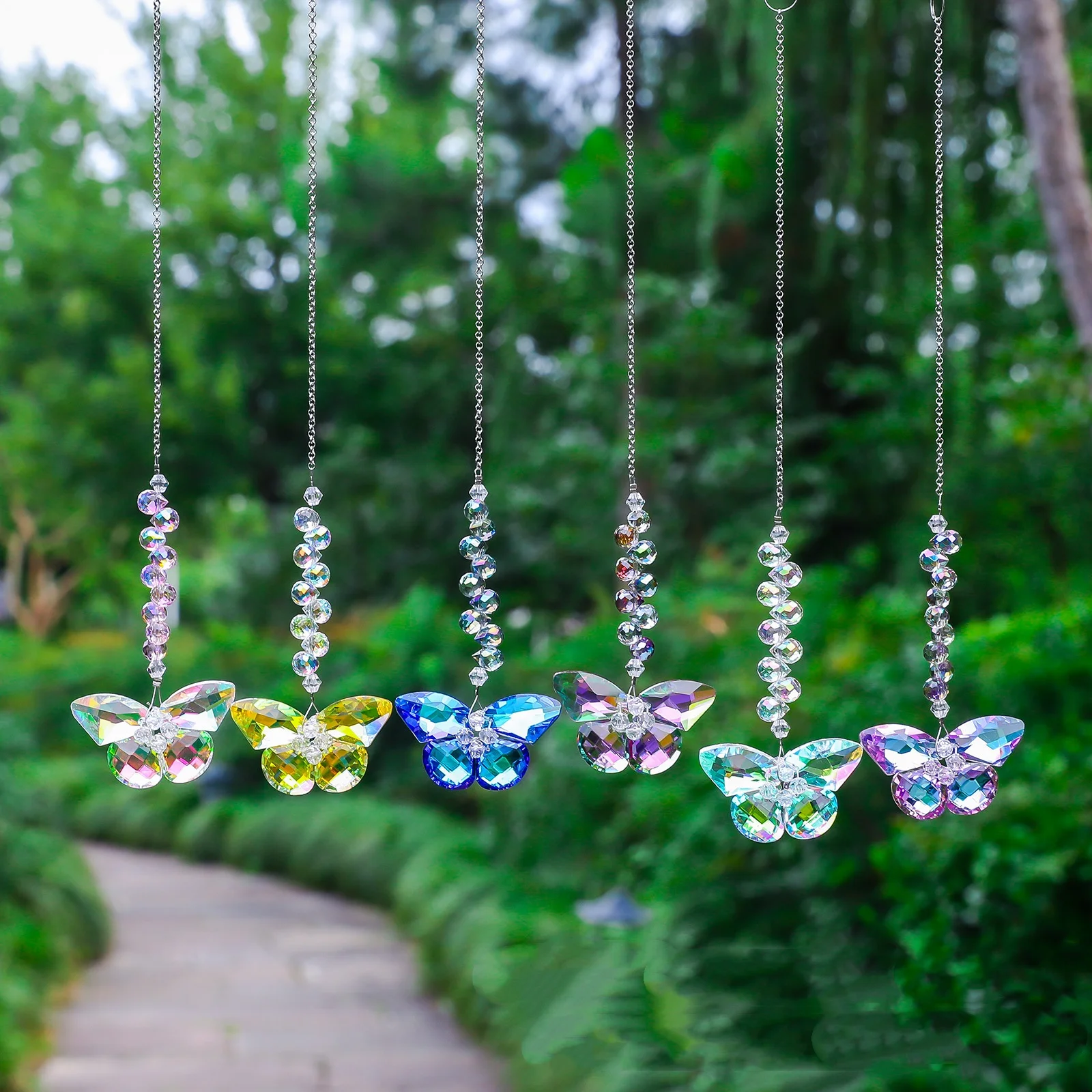 Colorful Butterfly Sun Catcher Crystal Beaded Suncatcher Hanging Rainbow Maker Pendant Drop For Home Garden Balcony Decoration