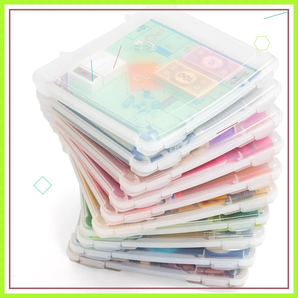 

Набор из 10 прозрачных пластиковых контейнеров с защелкивающейся крышкой для настольных игр, пазлов, художественных принадлежностей, подходит для бумаги формата 8,5x11 дюймов