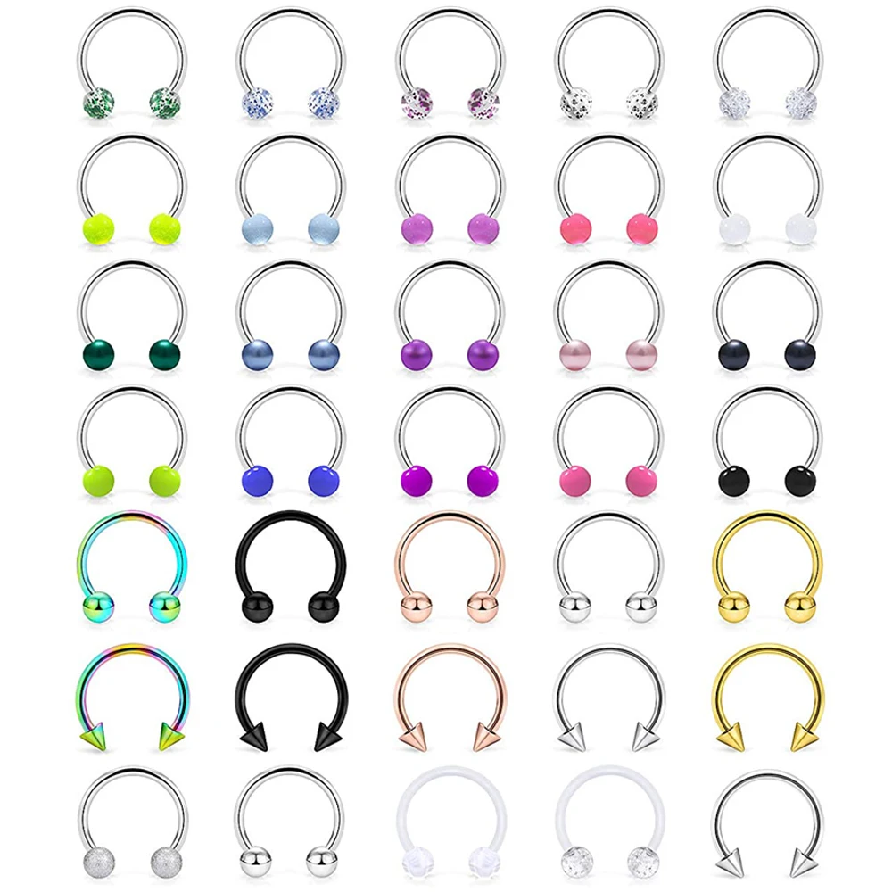 6Style Surgical Steel Nose Septum Rings Piercing Jewelry Horseshoe Cartilage Helix Tragus Earring Hoop Eyebrow Lip Hoop Retainer