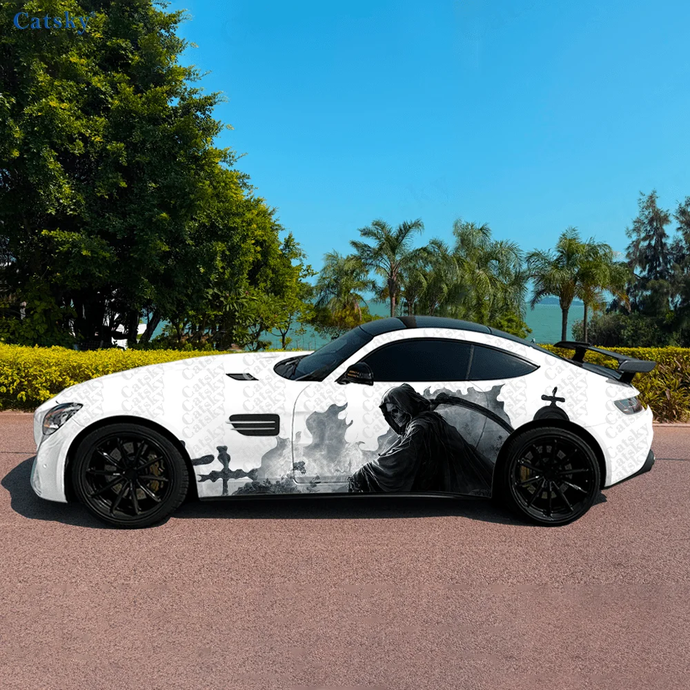 

Украшение боковой наклейки автомобиля Grim Reaper надгробие, водонепроницаемая устойчивая к царапинам наклейка из ПВХ, защита автомобиля, автоаксессуары в подарок