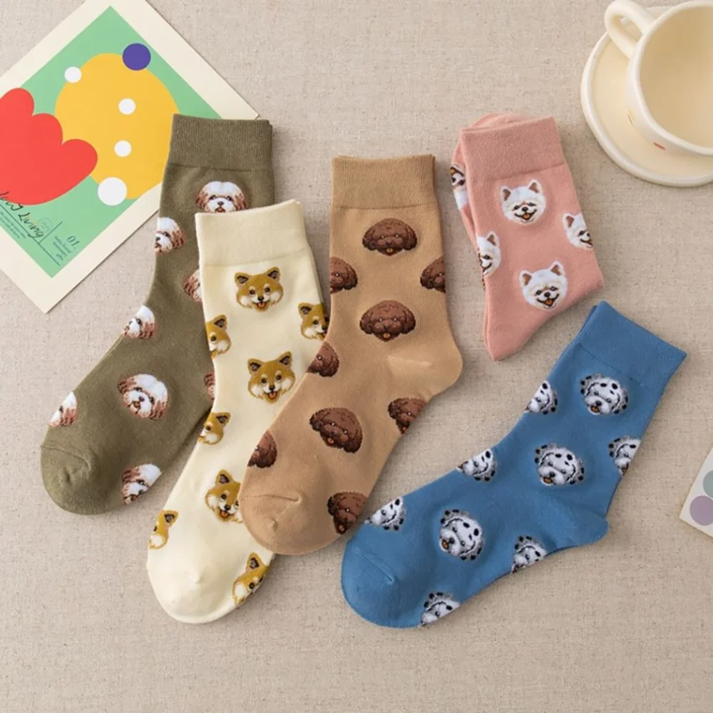 Autumn And Winter Women Mid Socks Korean Version Cartoon Animal Cute Dog Fun Mid Socks Daily Casual Wear Sleep Women's Mid Socks