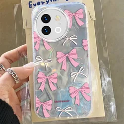 Trendy Polka Dot Bowknot Cartoon Case For Vivo V29 V40 Lite Y38 Y78 Y58 Y56 5G Girl Laser Ripple Gloss Cute PC Phone Cover Cases