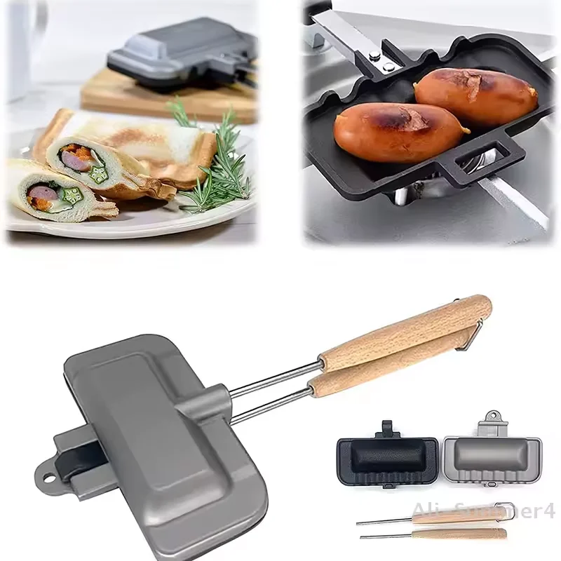 Waffel-Pfannkuchen-Backform Grillplatte Hotdog-Toaster Antihaft-Aluminiumlegierung Toaster-Grillpfanne Doppelseitige Sandwich-Bratpfanne