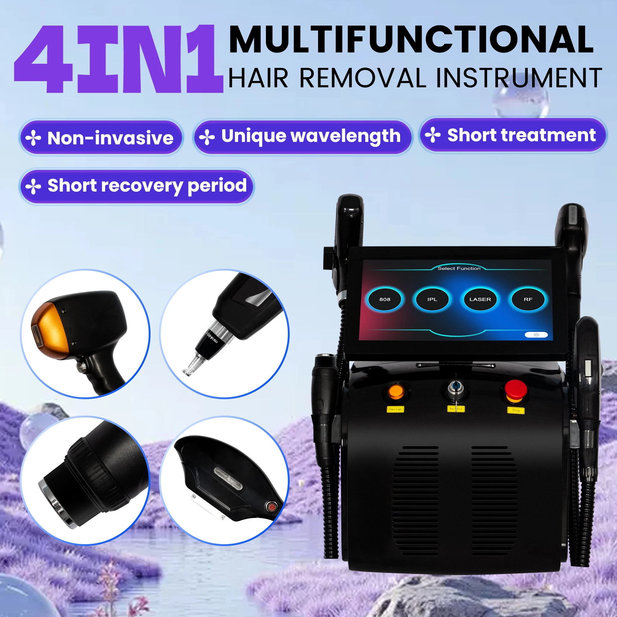 4 IN 1 Soprano Titanium Ice Platinum RF Lase Diode 755NM 808NM 940NM 1064nm 4 Wave ND:YAG Machine Painless Hair Removal Machine image 3