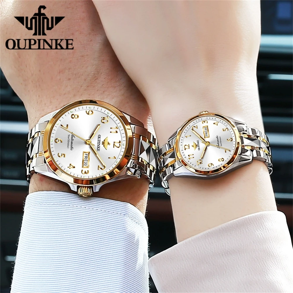 OUPINKE Couple Watch Classic Luxury Automatid Mechanical Wrist Watch Gifts For Women Wterproof Date Week Display 3228