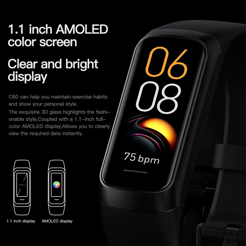 1.1'' AMOLED Smartwatch Body Temperature Monitor Fitness Clock Sports Waterproof Men Smart Watch Band for Women IOS Android 2024