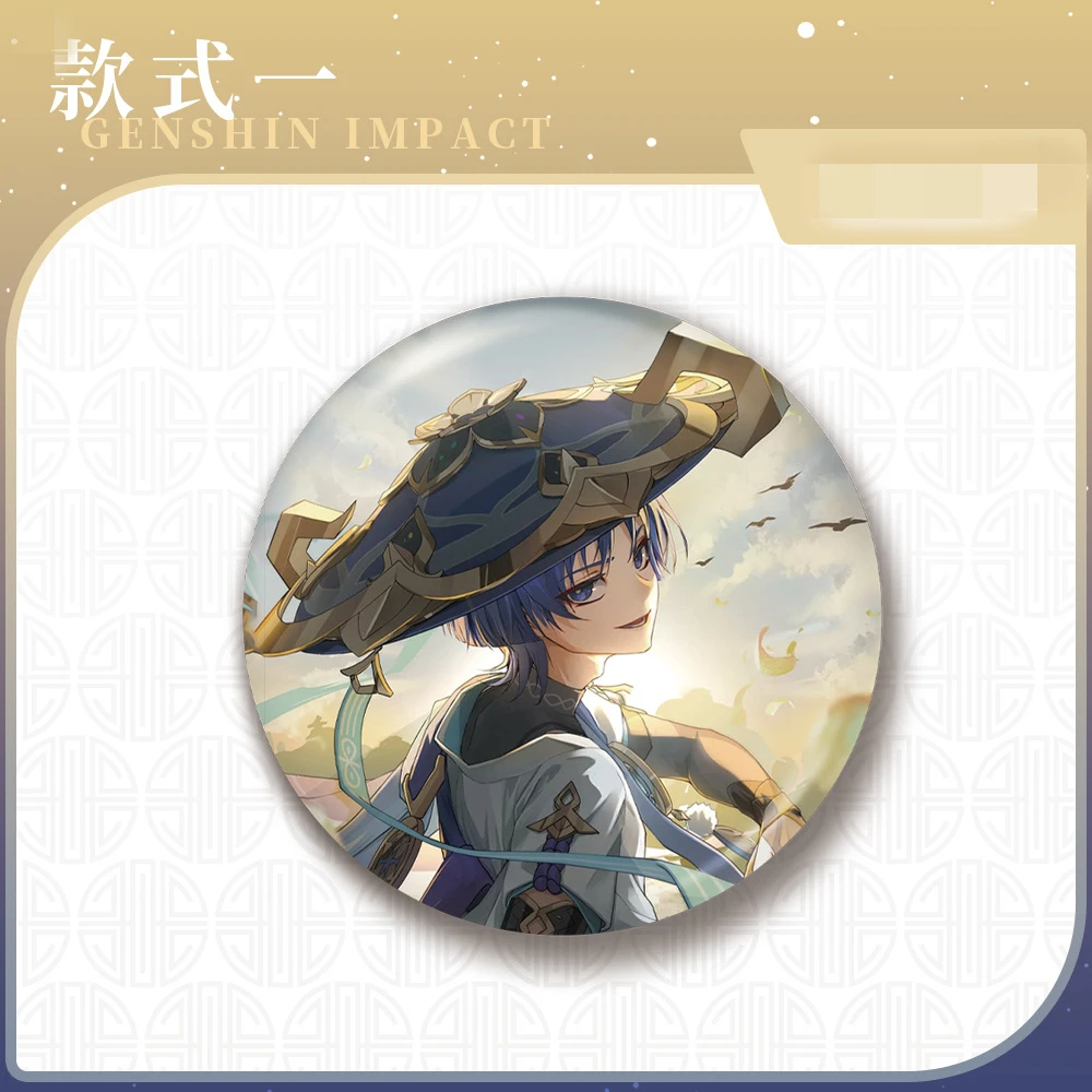 Game Genshin Impact Fatui Wanderer Kabukimono Balladeer Scaramouche Kunikuzushi Cosplay Costume Badge Pin SPTE Tinplate Brooch