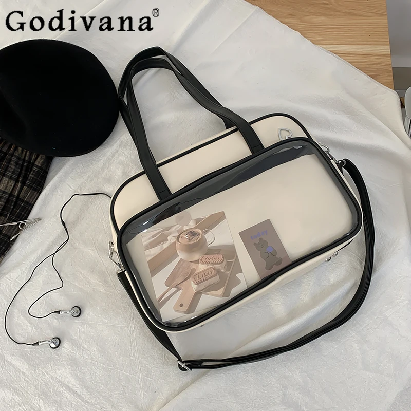 

2025 New Japanese Style Large Capacity Transparent Handbag for College Students Daily Commuting Casual Crossbody Bag for Women