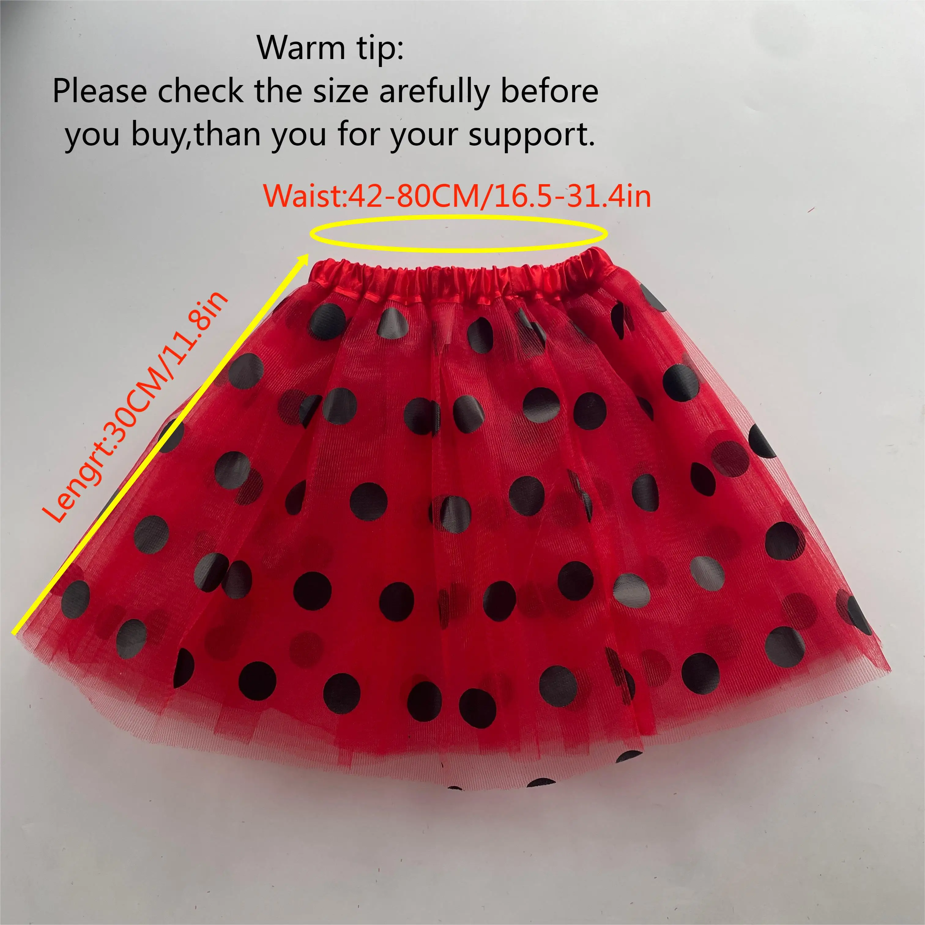 Children's mesh dress half skirt with big black dots, bee or ladybug dress, holiday carnival mini skirt