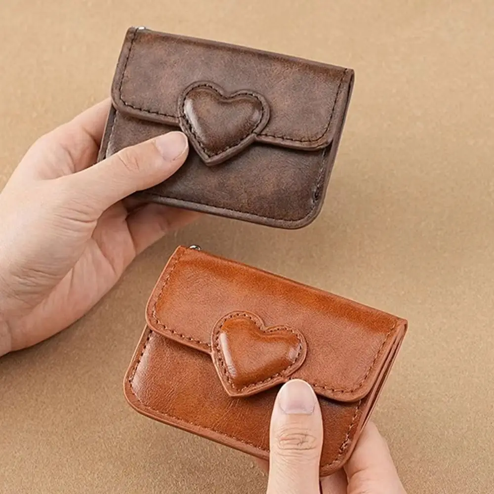 

Purse PU Leather Car Key Chain Lightweight Multi-card Card Holder Heart Shaped Anti-magnetic Small Wallet Travel