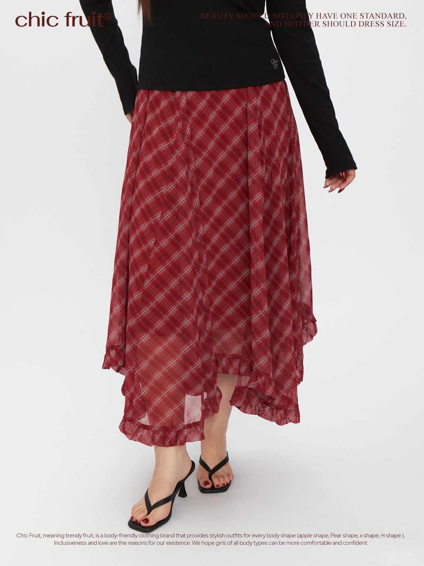 

Повседневная юбка CHIC FRUIT в клетку с высокой талией для женщин больших размеров, асимметричный дизайн, весна, город, для прогулок, полиэстер