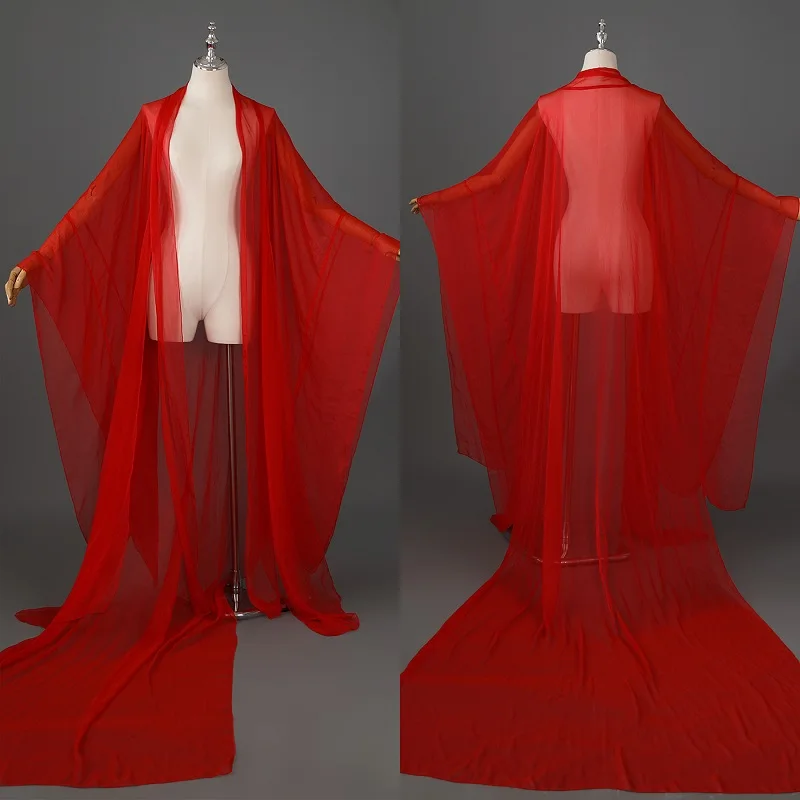 Длинное шифоновое пальто ханьфу в древнем китайском стиле с длинными шлейфами и тюлем, элегантное танцевальное сценическое пальто с большими рукавами