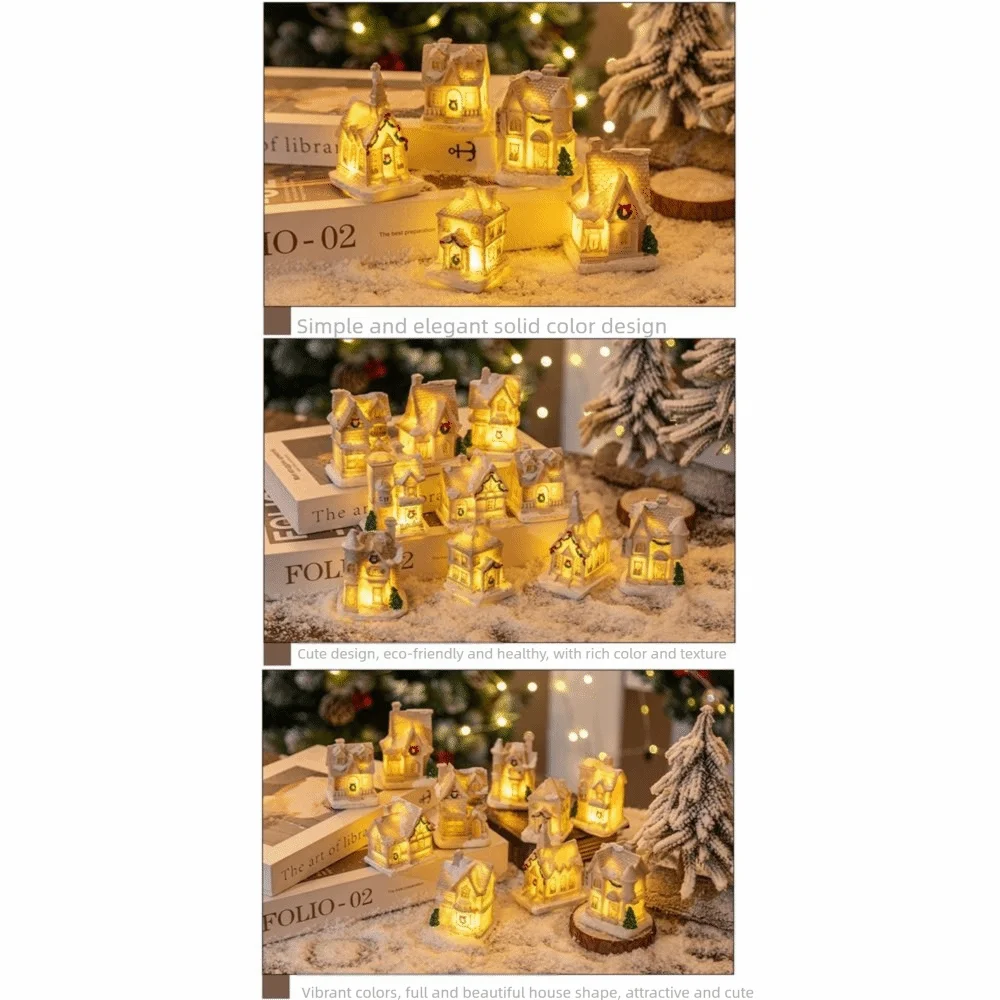 Resin Christmas House Ornament Battery Powered Cartoon Mini Light Up Village House LED Light Christmas Night Light