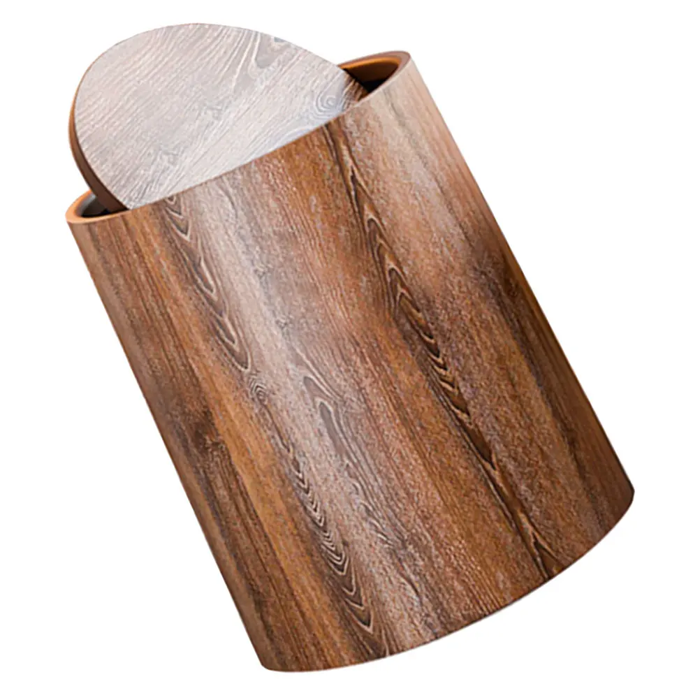 

Imitation Wood Grain Garbage Bin Large Capacity Lightweight Plastic Trash Can Smooth Interior Kitchen Bathroom Living Room