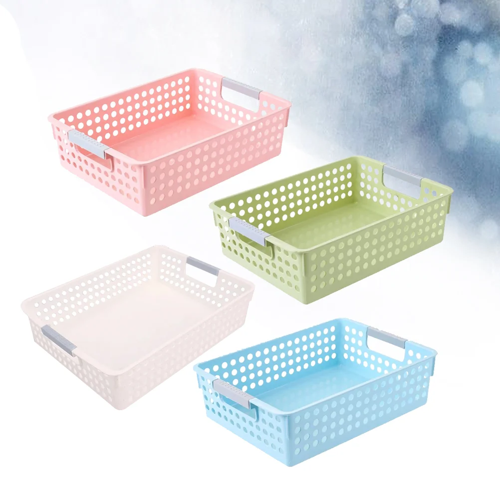 4Pcs Plastic Hollow Stackable Plastic Storage Baskets Bins Organizer Debris Desktop Storage Basket office storage basket