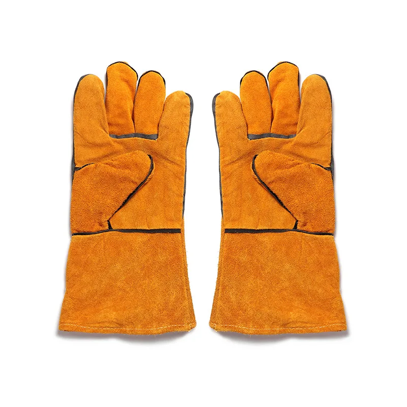 Guantes antiquemaduras de estilo largo para barbacoa al aire libre, de cuero de vaca, resistentes al calor y aislados, para horno, Camping y barbacoa