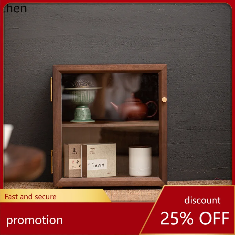 

Zml solid wood walnut desktop storage cabinet multi-layer water cup storage organizer