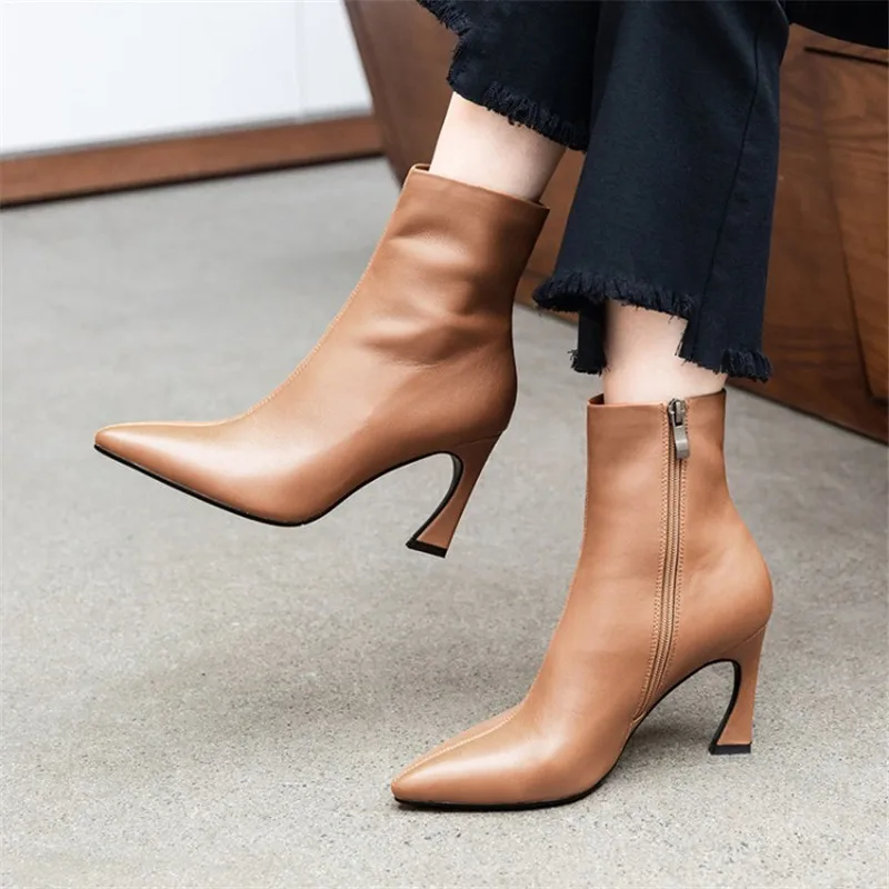 Autumn/Winter Women Boots Pointed Toe Thin Heel Shoes Microfiber Shoes High Heel Shoes Concise Modern Boots ботинки женские