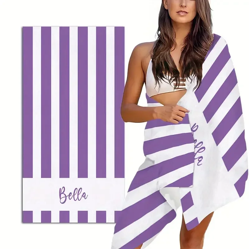 

Customized Name For Foreign Trade Stripes, Looped Digital Printed Beach Towel, Adult Swimming Bath Towel, Quick Drying